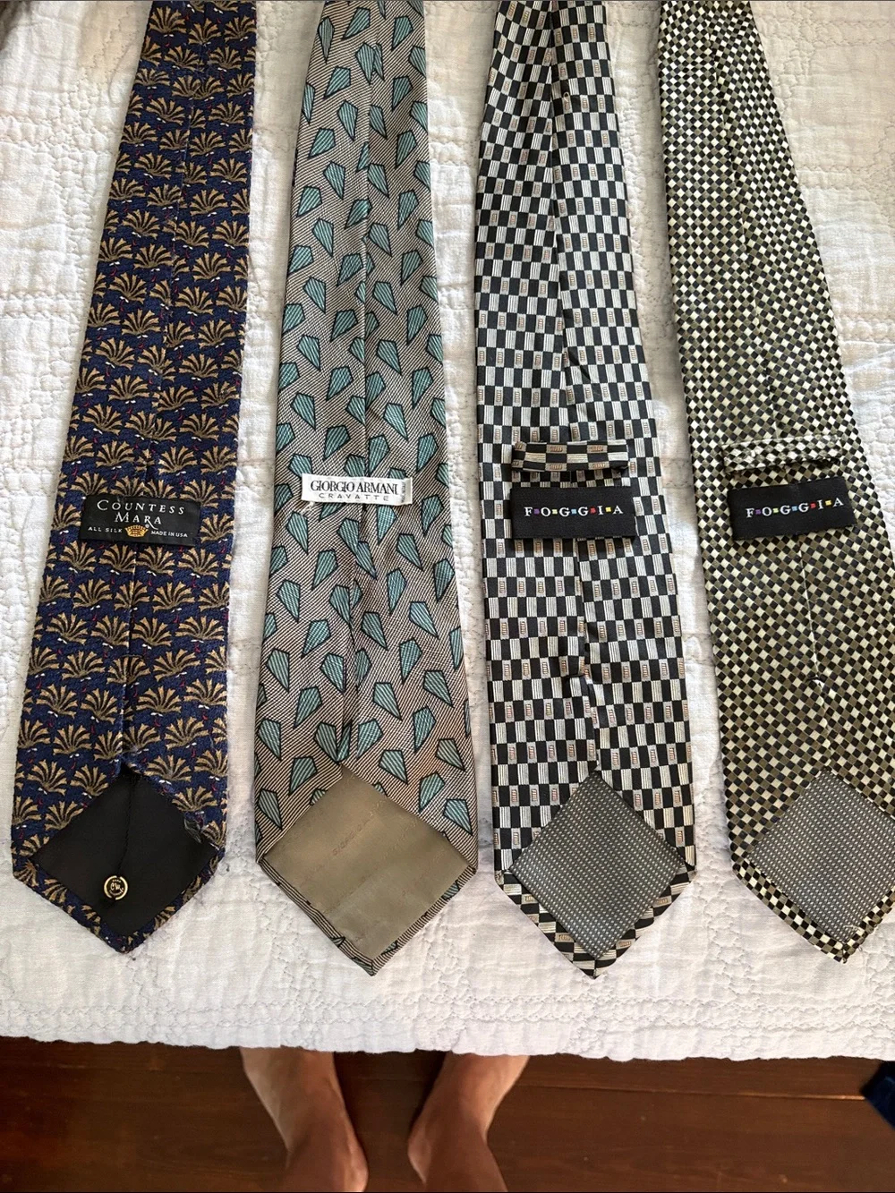 Men's Patterned Neck Tie Set - Blue, Gray, Black, Tan